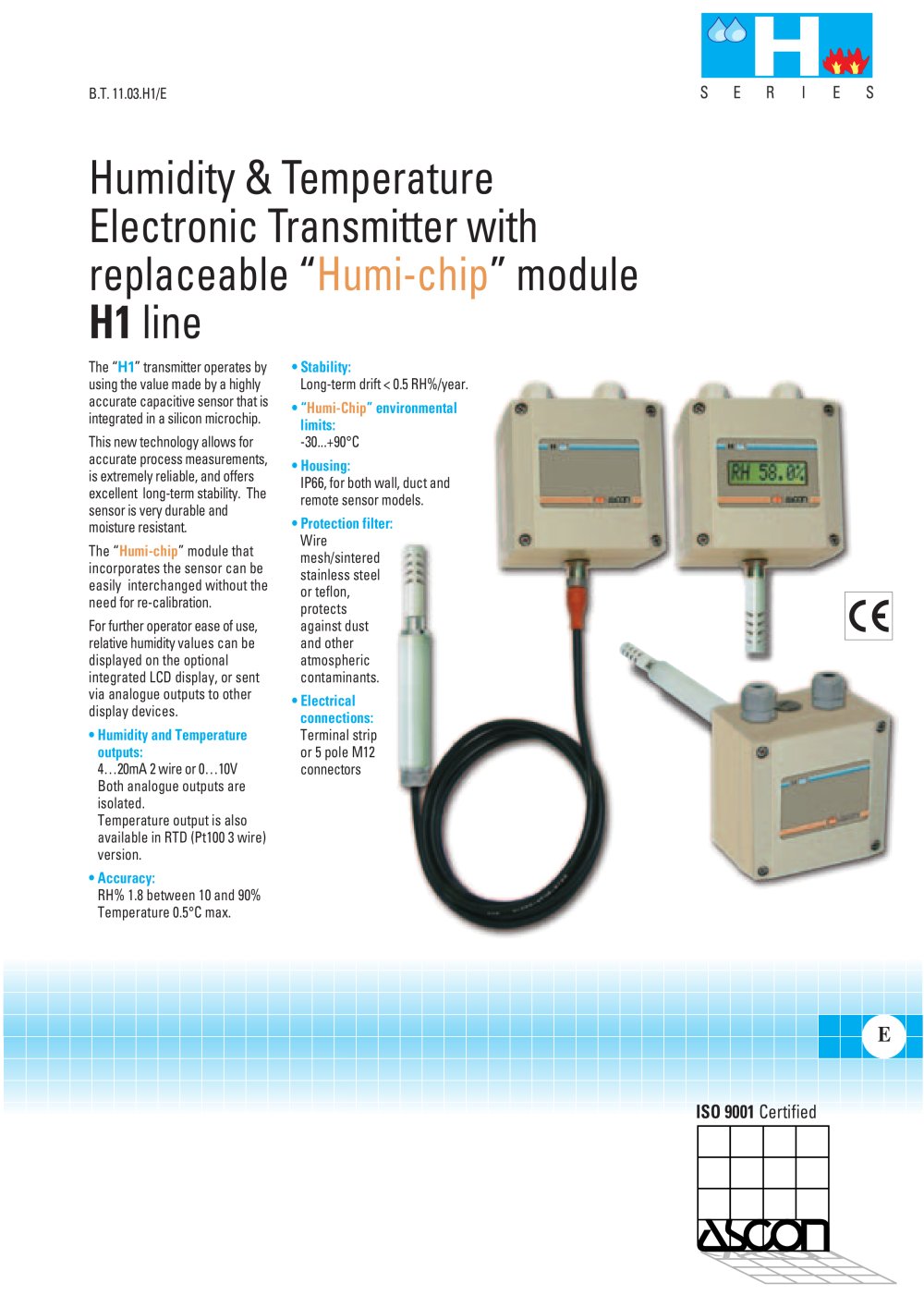 Humidity and Temperature transmitter with replaceable Humi-Chip module - H1 Series - ASCON