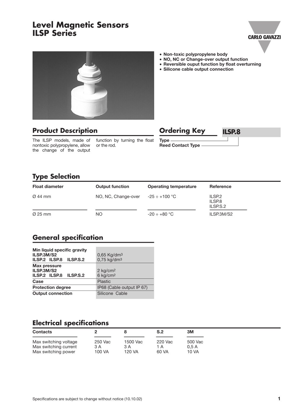 Conductive Level Sensors  ILSP.8 - CARLO GAVAZZI
