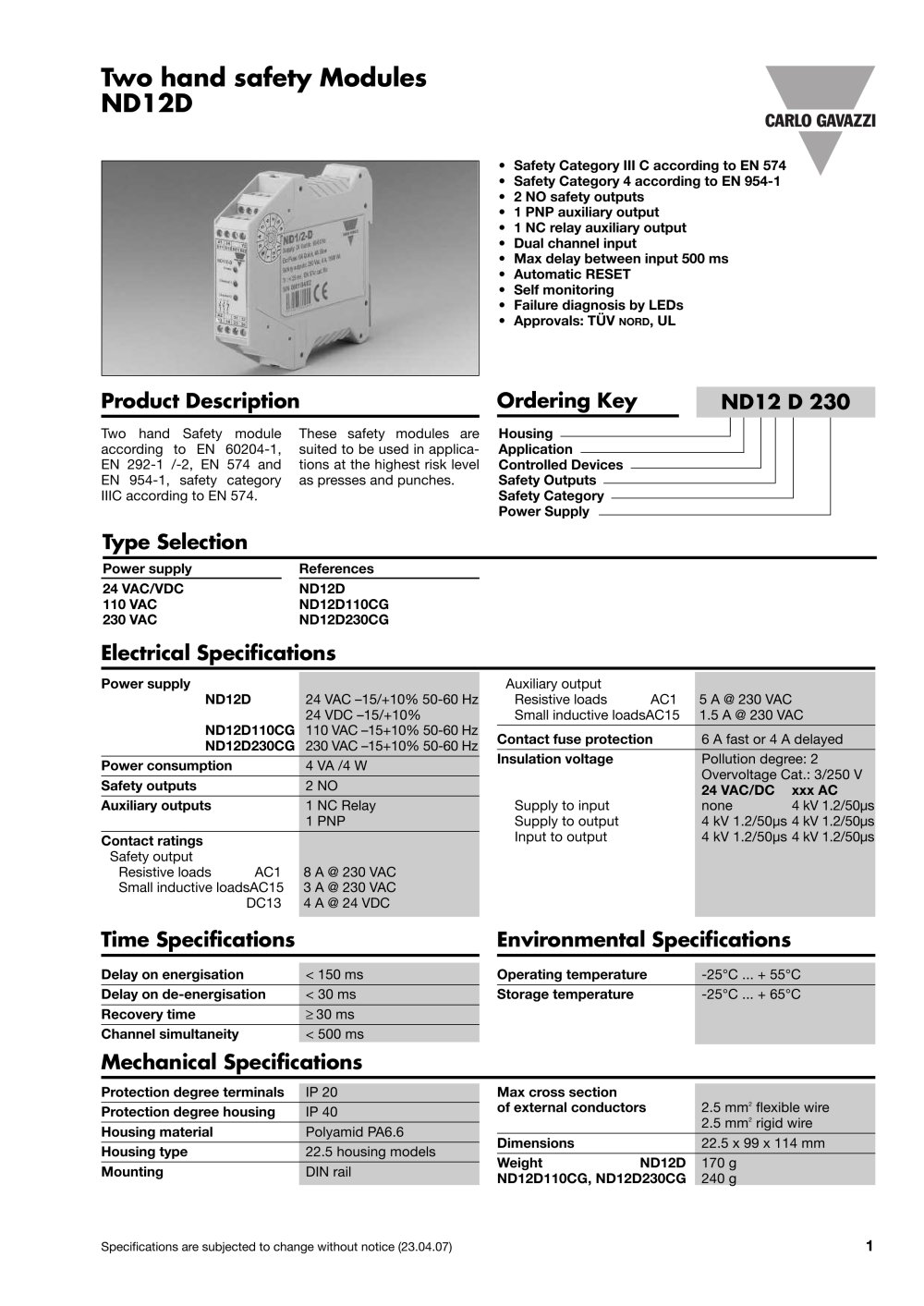 Safety Modules ND12D - CARLO GAVAZZI
