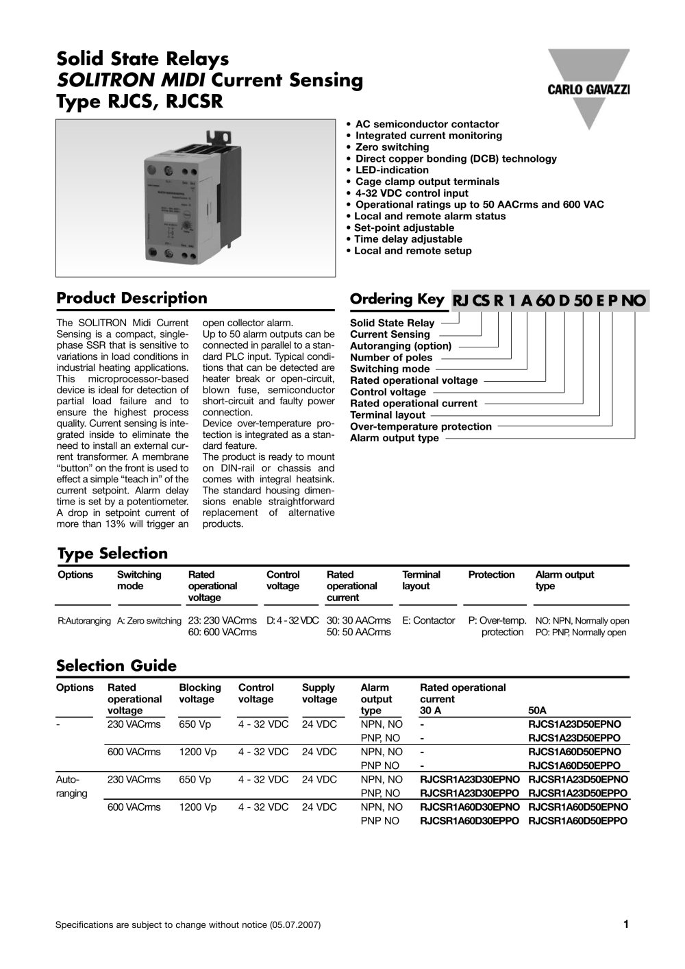 Solid State Relays RJCS1A23D30EPNO - CARLO GAVAZZI