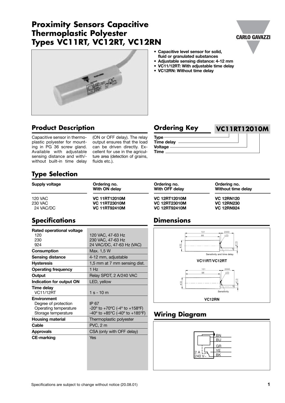 Thermoplastic Polyester Types VC11RT, VC12RT, VC12RN - CARLO GAVAZZI