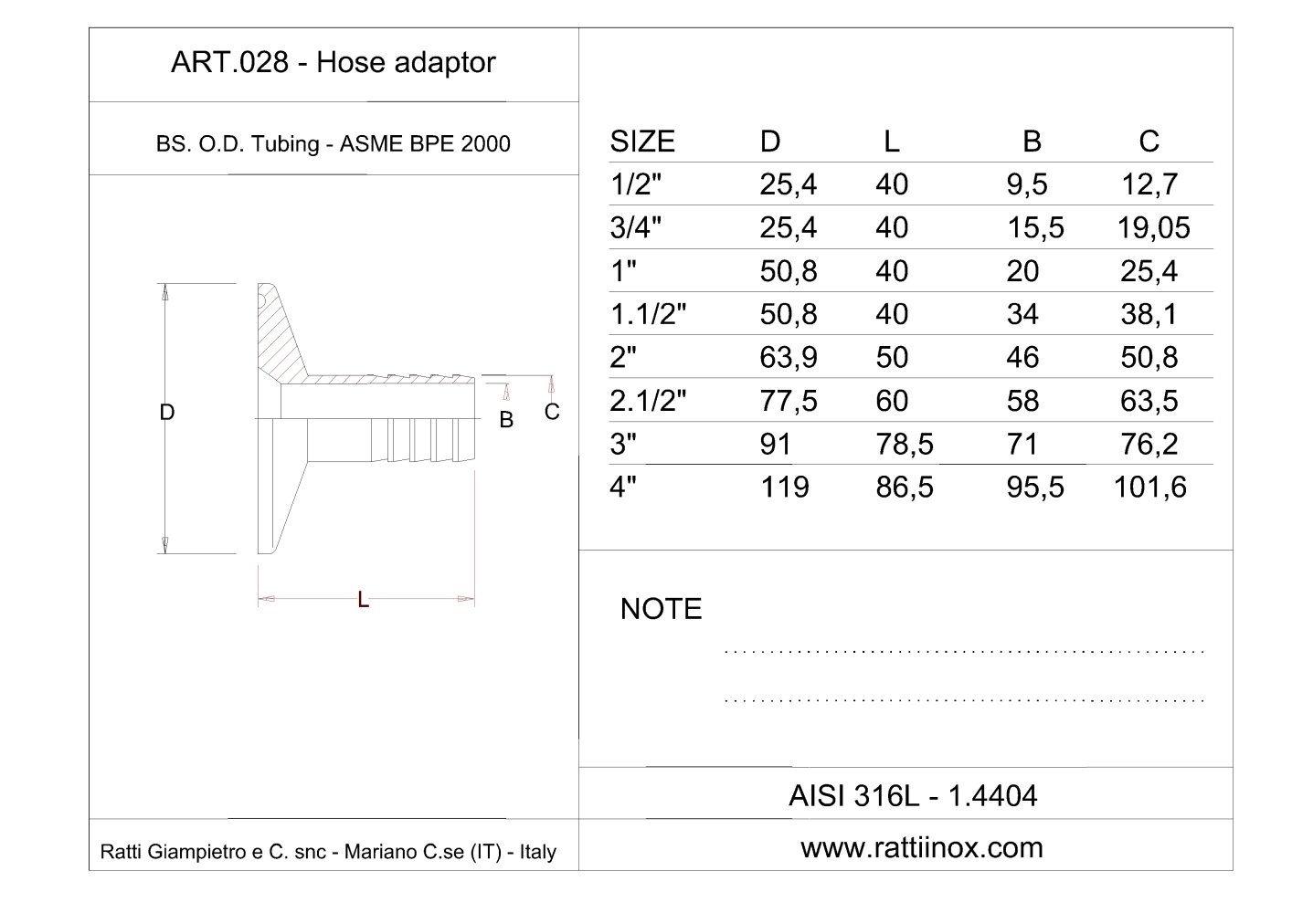 Art. 028 - Tri-Clamp hose rubber - BSOD ASME BPE - RATTIINOX SRL