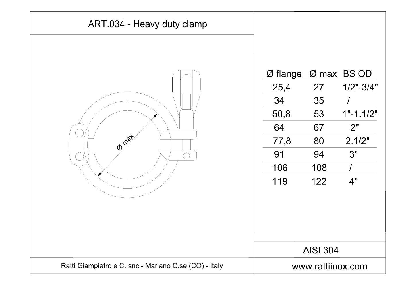 Art. 034 - Heavy duty Tri-Clamp - RATTIINOX SRL