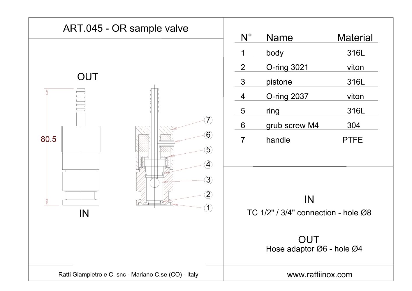 Art.045 - ORing sample valve - RATTIINOX SRL
