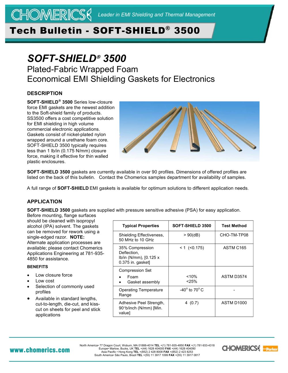SOFT-SHIELD&reg; 3500 Plated-Fabric Wrapped Foam Economical EMI Shielding Gaskets for Electronics - Chomerics Division