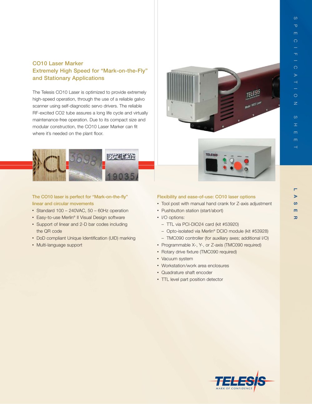 Telesis SABRE&reg; 10CO, 30CO, 50CO C02 Laser Markers - TELESIS