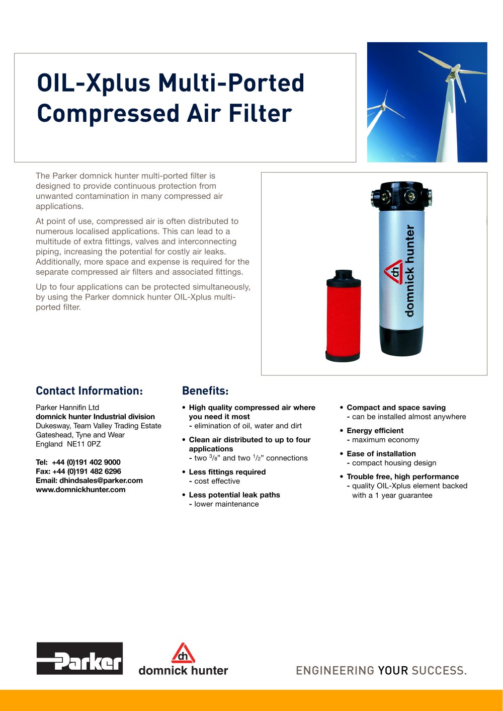 OIL-Xplus Multi-Ported Compressed Air Filter - Parker domnick hunter
