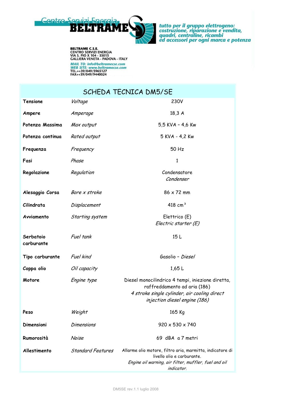 Diesel Generators DM5SE - BELTRAME CSE