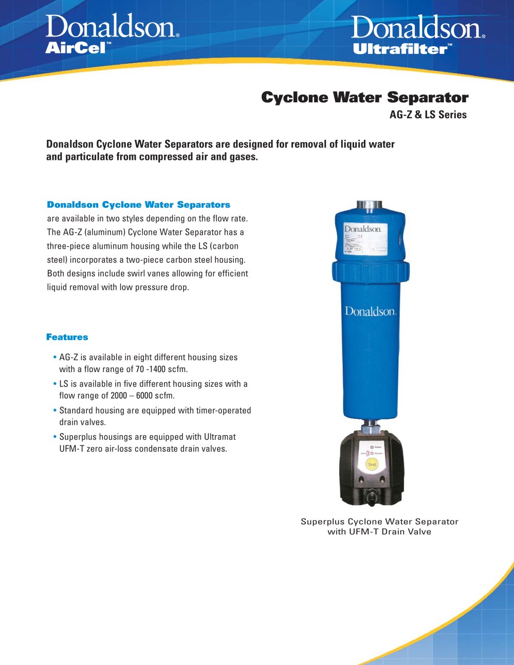 Cyclone Water Separator AG-Z & LS Series - DONALDSON