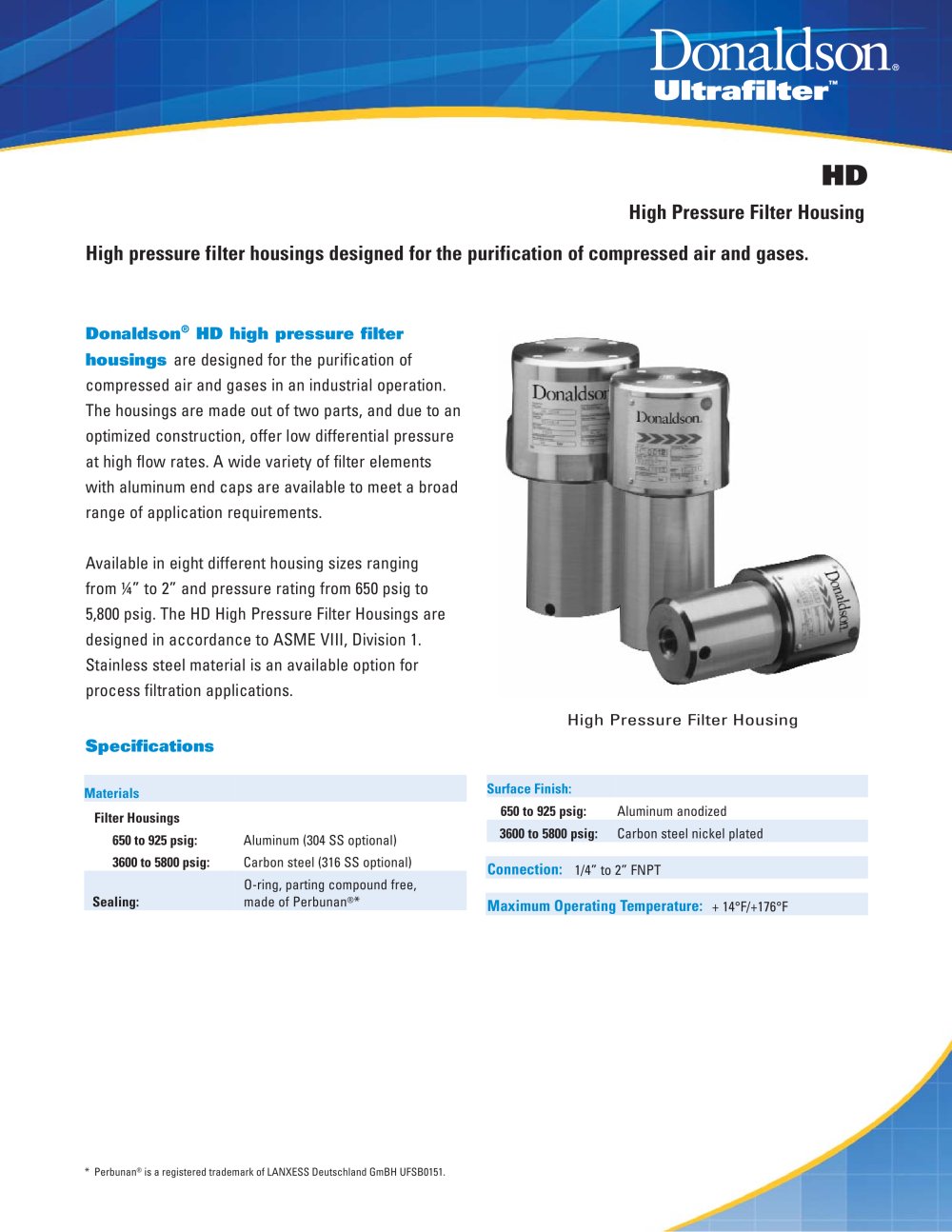 HD High Pressure Filter Housings - DONALDSON