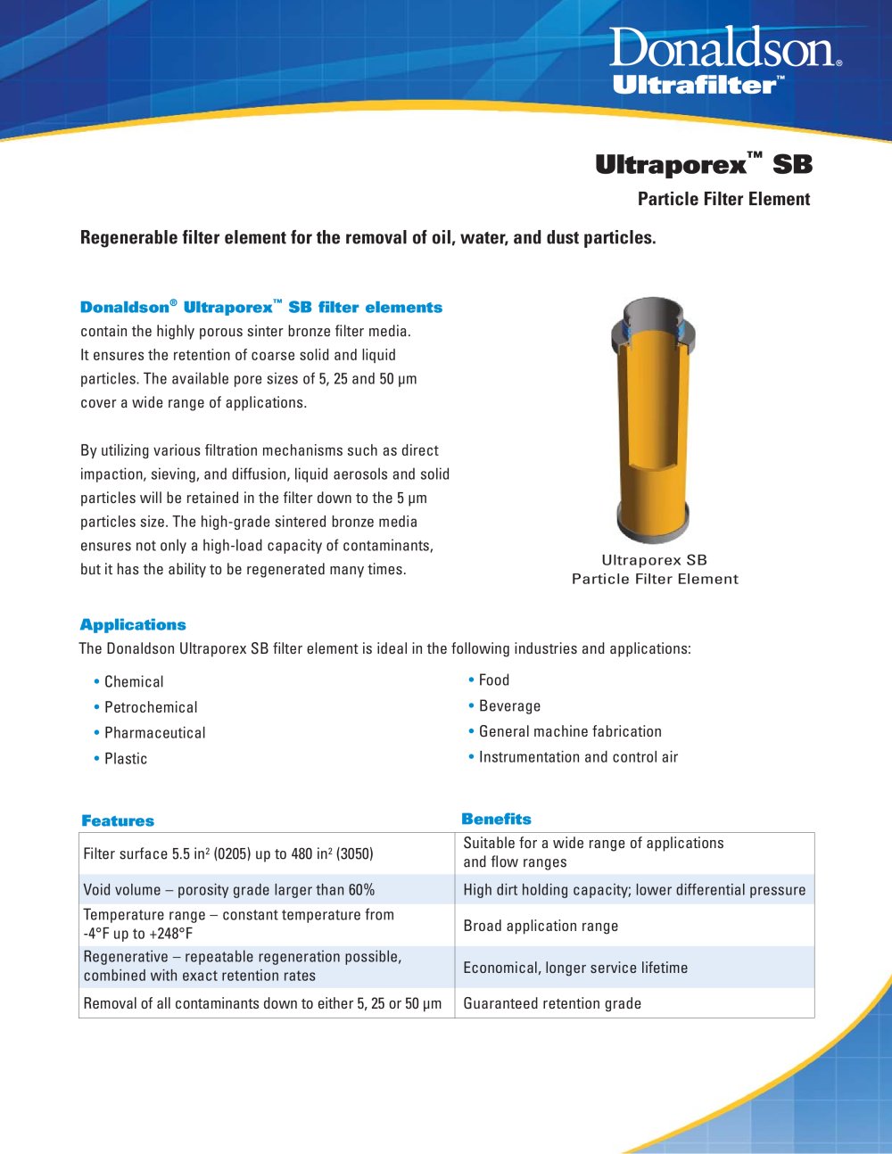 Ultraporex SB Particle Filter Element - DONALDSON