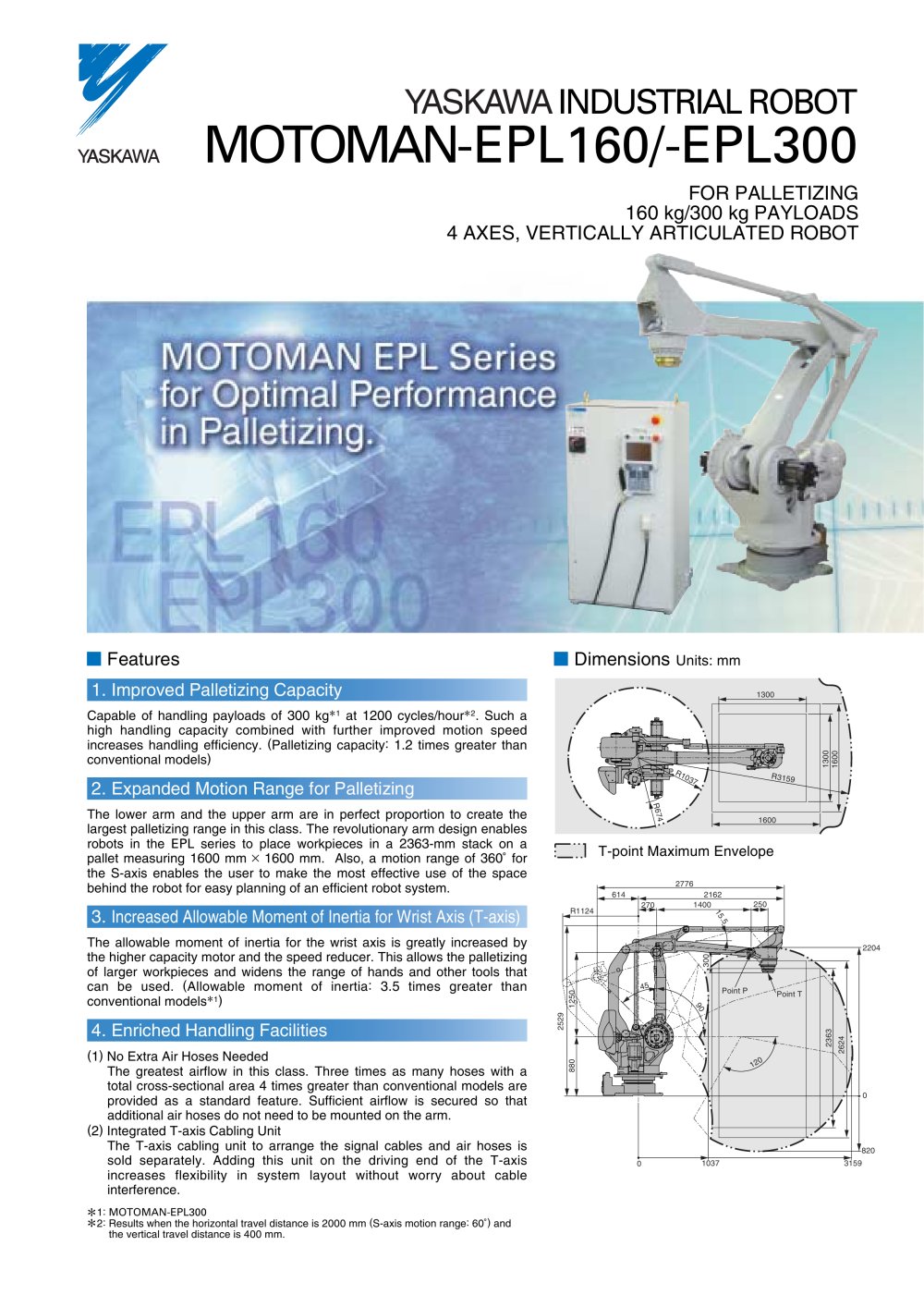 YASKAWA INDUSTRIAL ROBOT MOTOMAN-EPL160/-EPL300 - YASKAWA