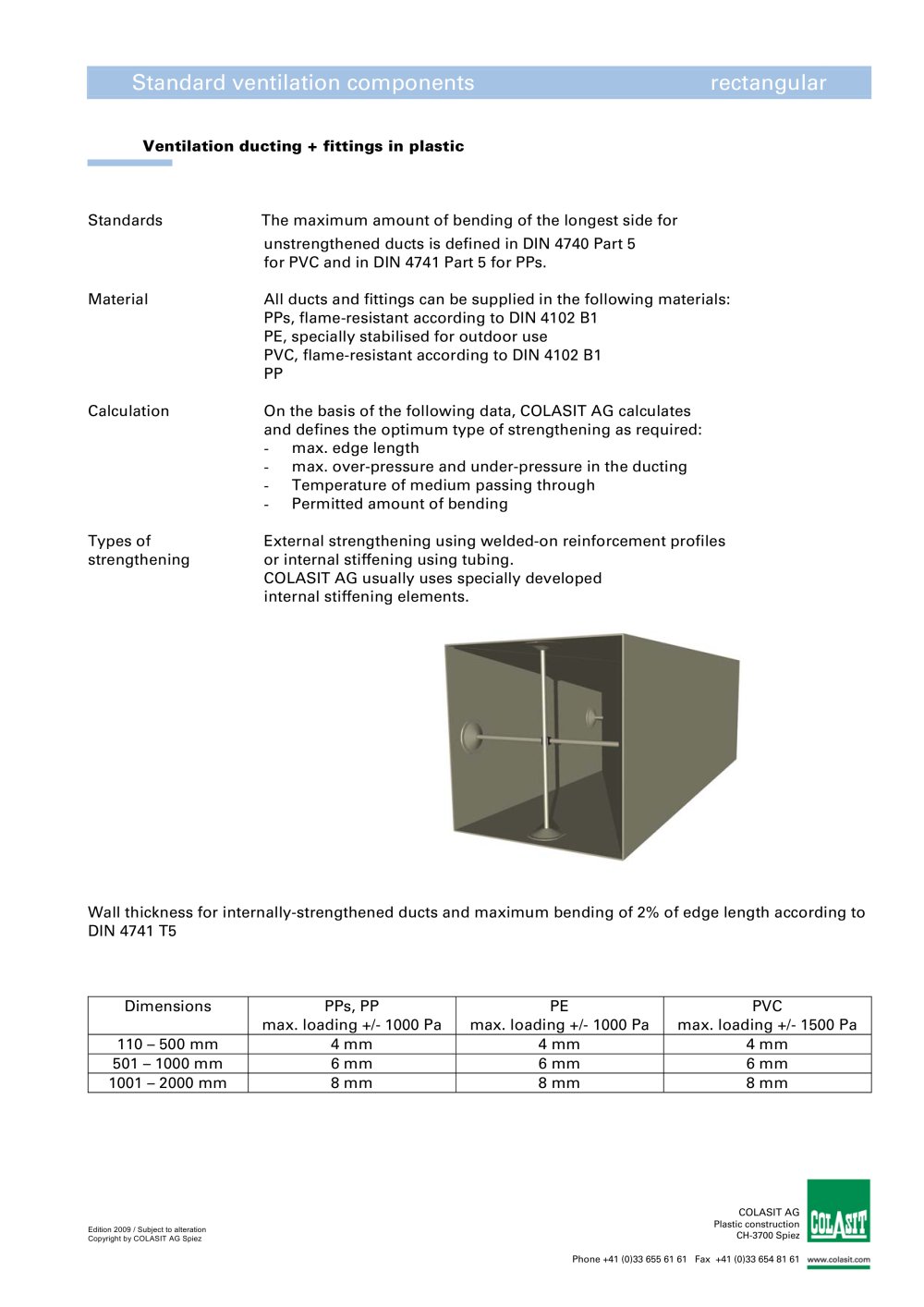 Standard ventilation components rectangular - COLASIT AG, Spiez - Switzerland