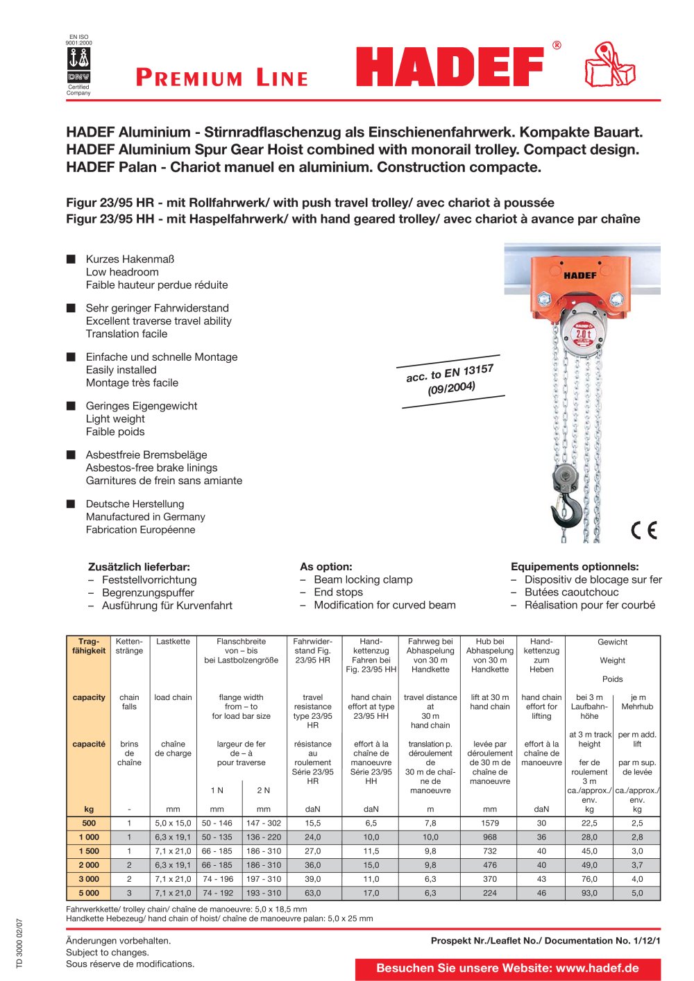 Aluminium Spur Gear Hoist with Trolley - HADEF