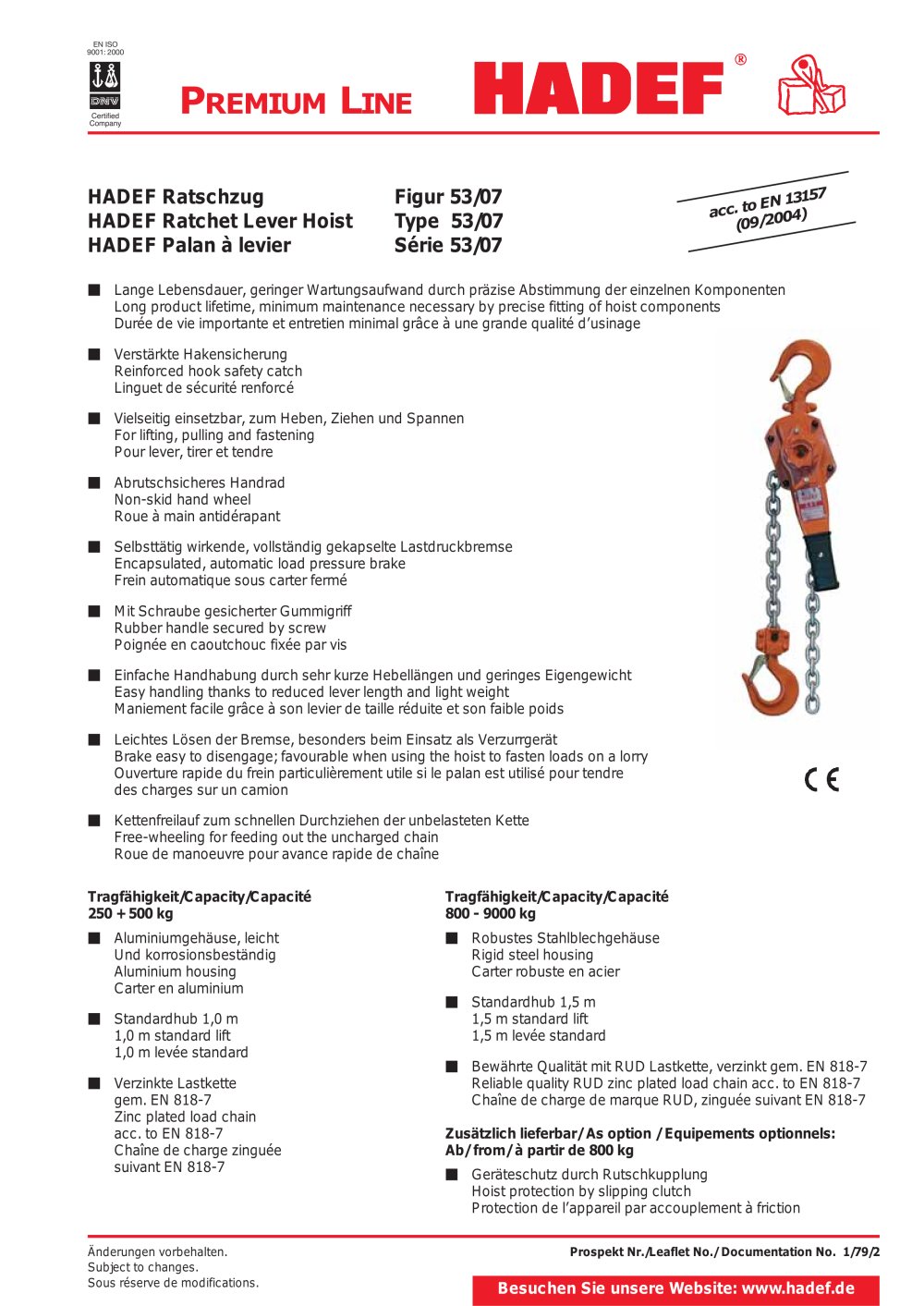 HADEF Ratchet Lever Hoist Type 53/07 - HADEF