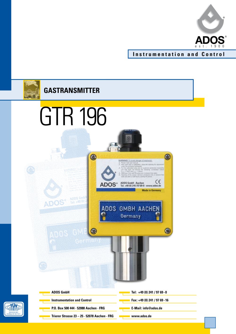 GTR 196 | Gas Transmitter - ADOS GmbH, Mess- und Regeltechnik