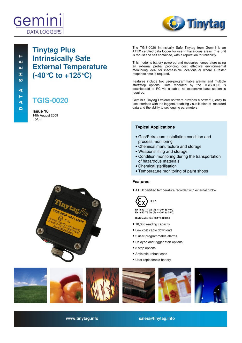 ATEX rated Temperature logger with probe TGIS-0020 - Gemini Data Loggers (UK)
