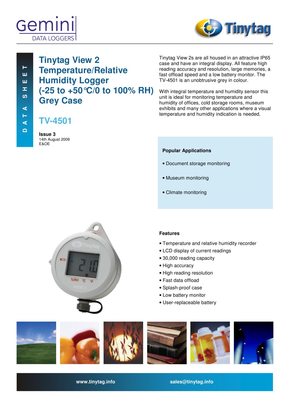 Temperature and humidity logger with display TV-4501 - Gemini Data Loggers (UK)