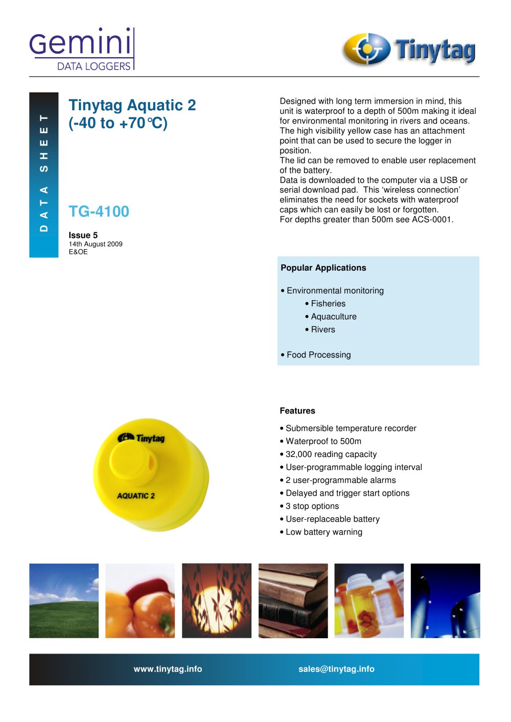 Temperature logger submersible to a depth of 500m   TG-4100 - Gemini Data Loggers (UK)