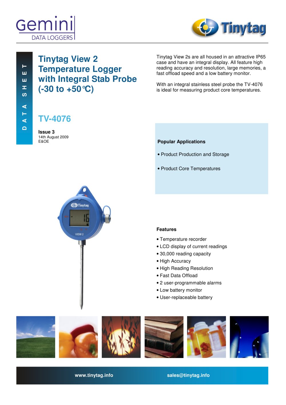 Temperature logger with stab probe and display TV-4076 - Gemini Data Loggers (UK)
