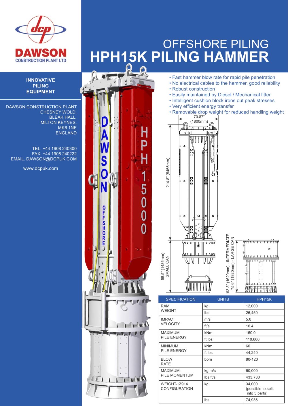 HPH15K Piling hammer - DAWSON CONSTRUCTION PLANT LIMITED