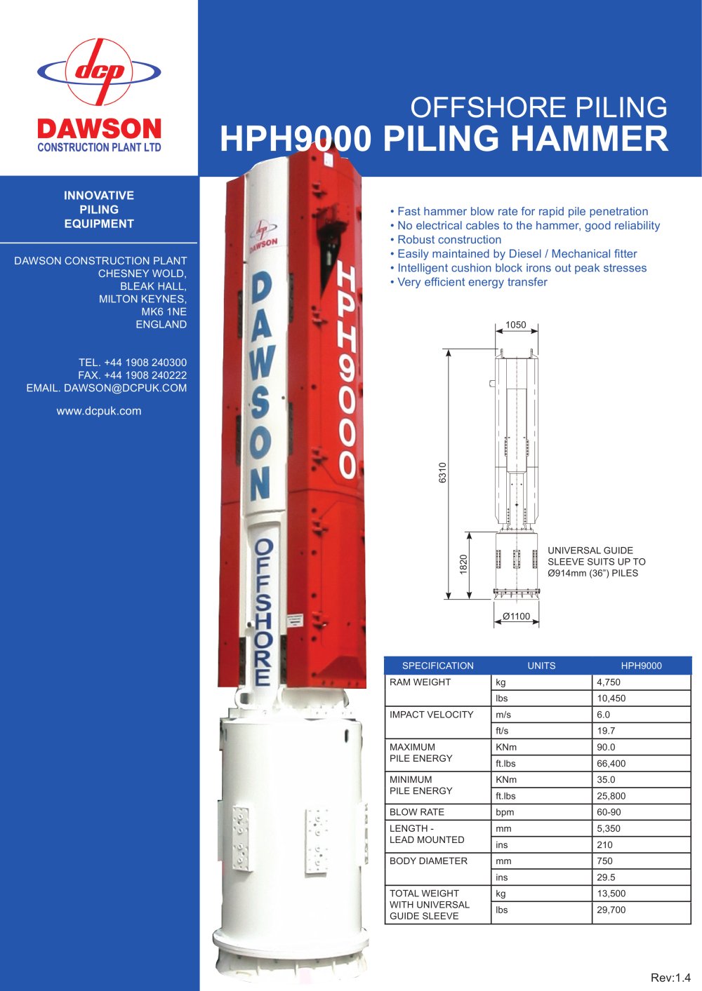 HPH9000 Piling hammers - Offshore piling - DAWSON CONSTRUCTION PLANT LIMITED