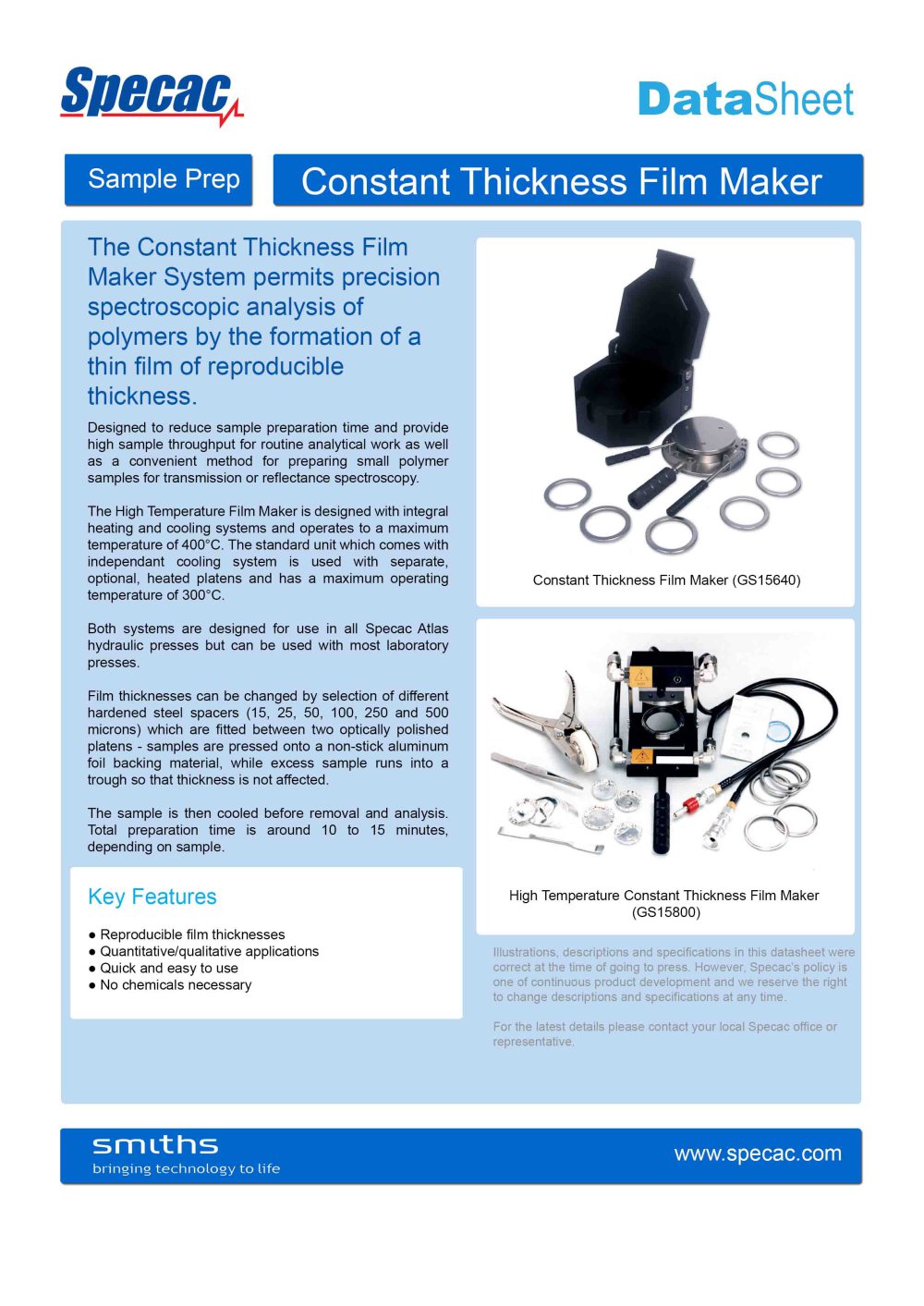 constant thickness film maker accessory specac ltd pdf catalogue