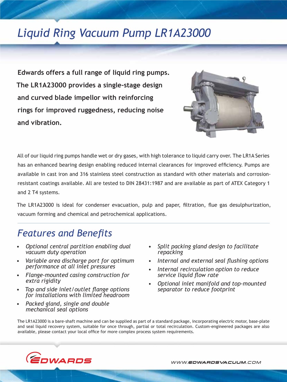 LR1A23000 Liquid Ring Pump datasheet - EDWARDS