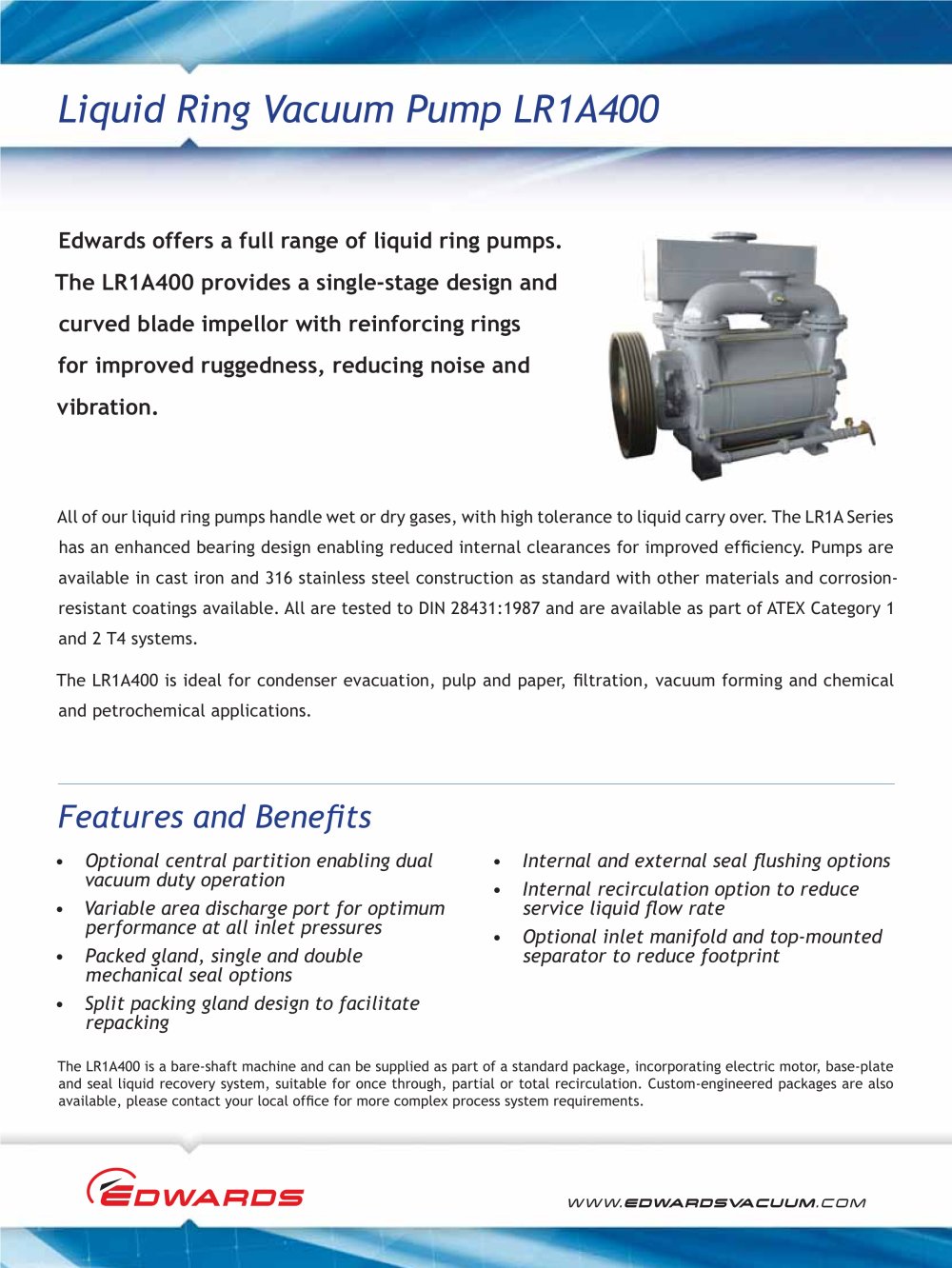 LR1A400 Liquid Ring Pump datasheet - EDWARDS