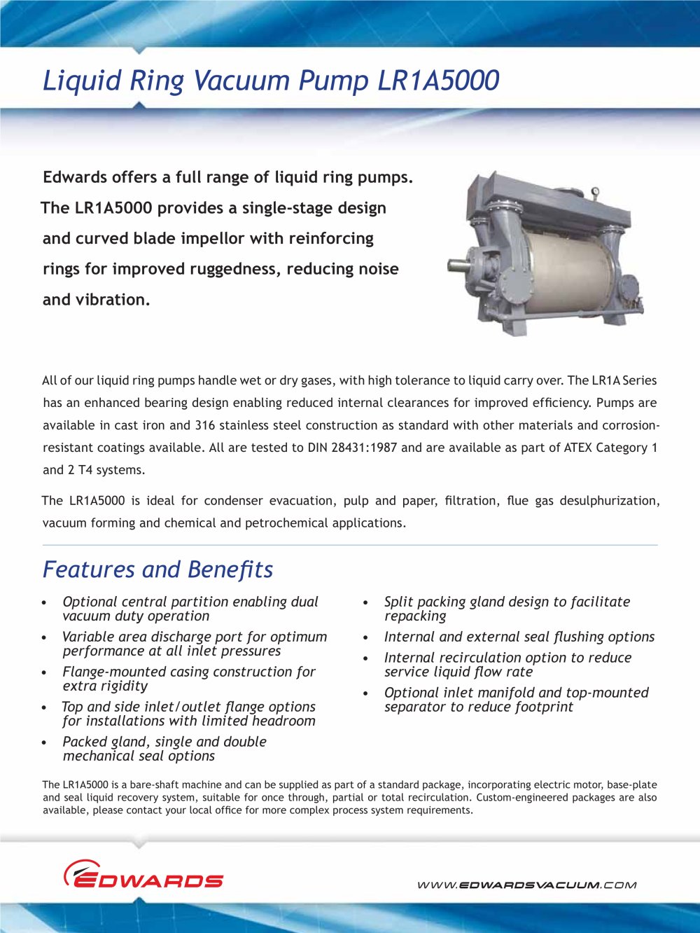 LR1A5000 Liquid Ring Pump datasheet - EDWARDS