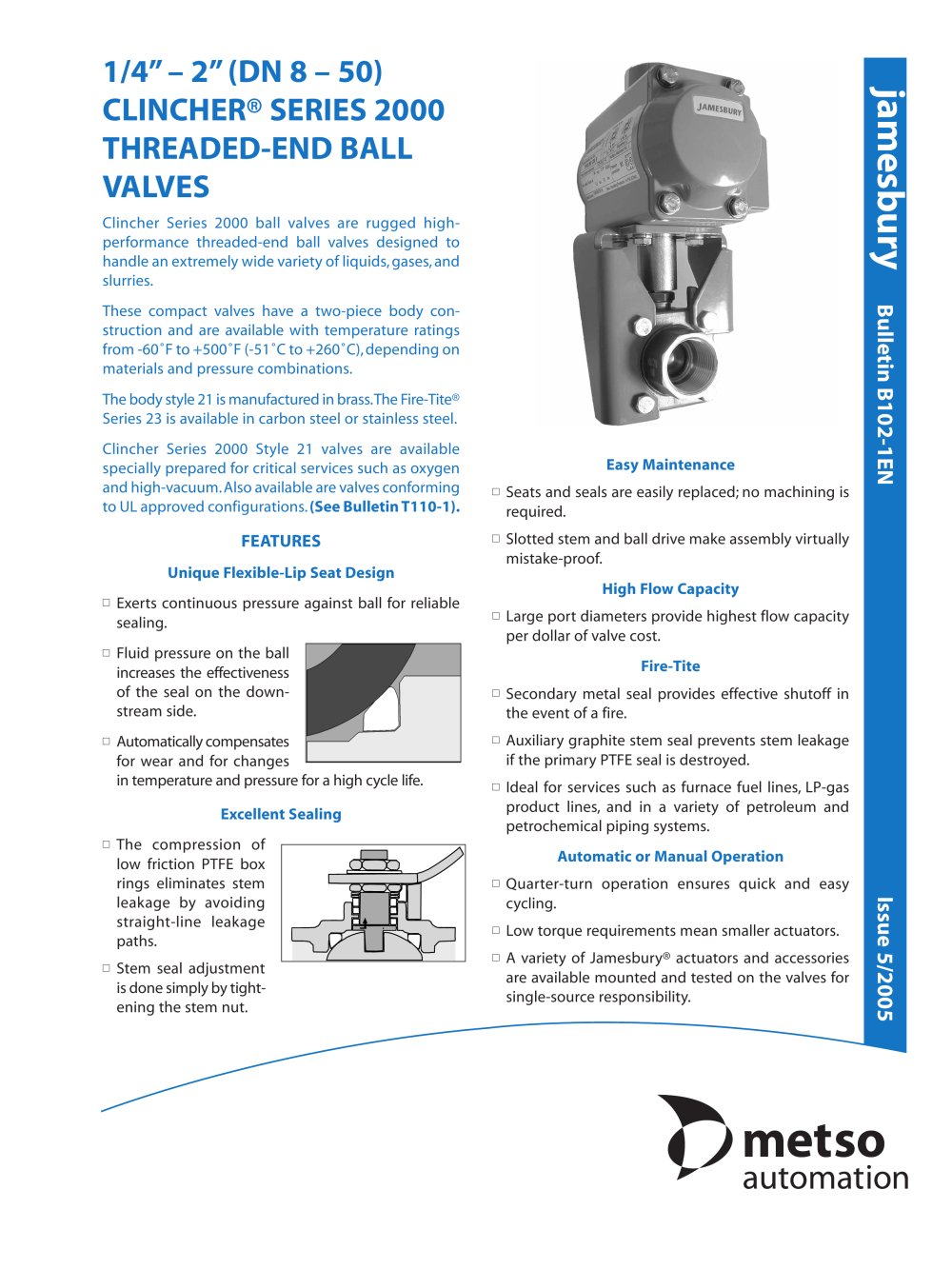 1/4" - 2" (DN 8 - 50) Clincher Series 2000 Threaded-End Ball Valves - Metso Automation