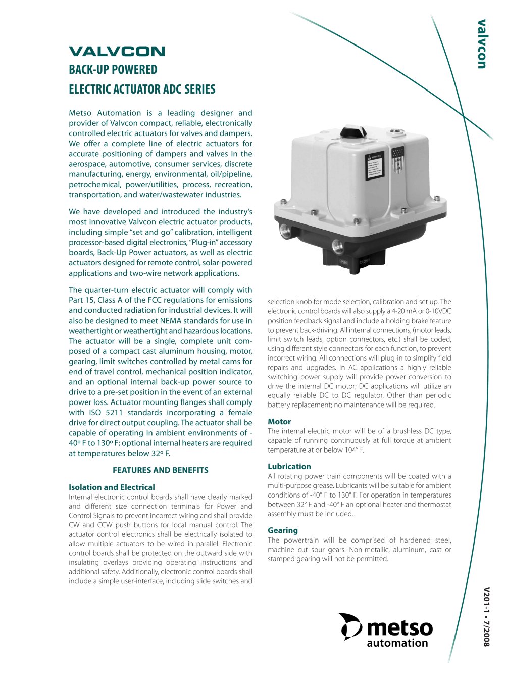 Jamesbury Valvcon Back-up Powered Electric Actuator ADC Series - Metso Automation