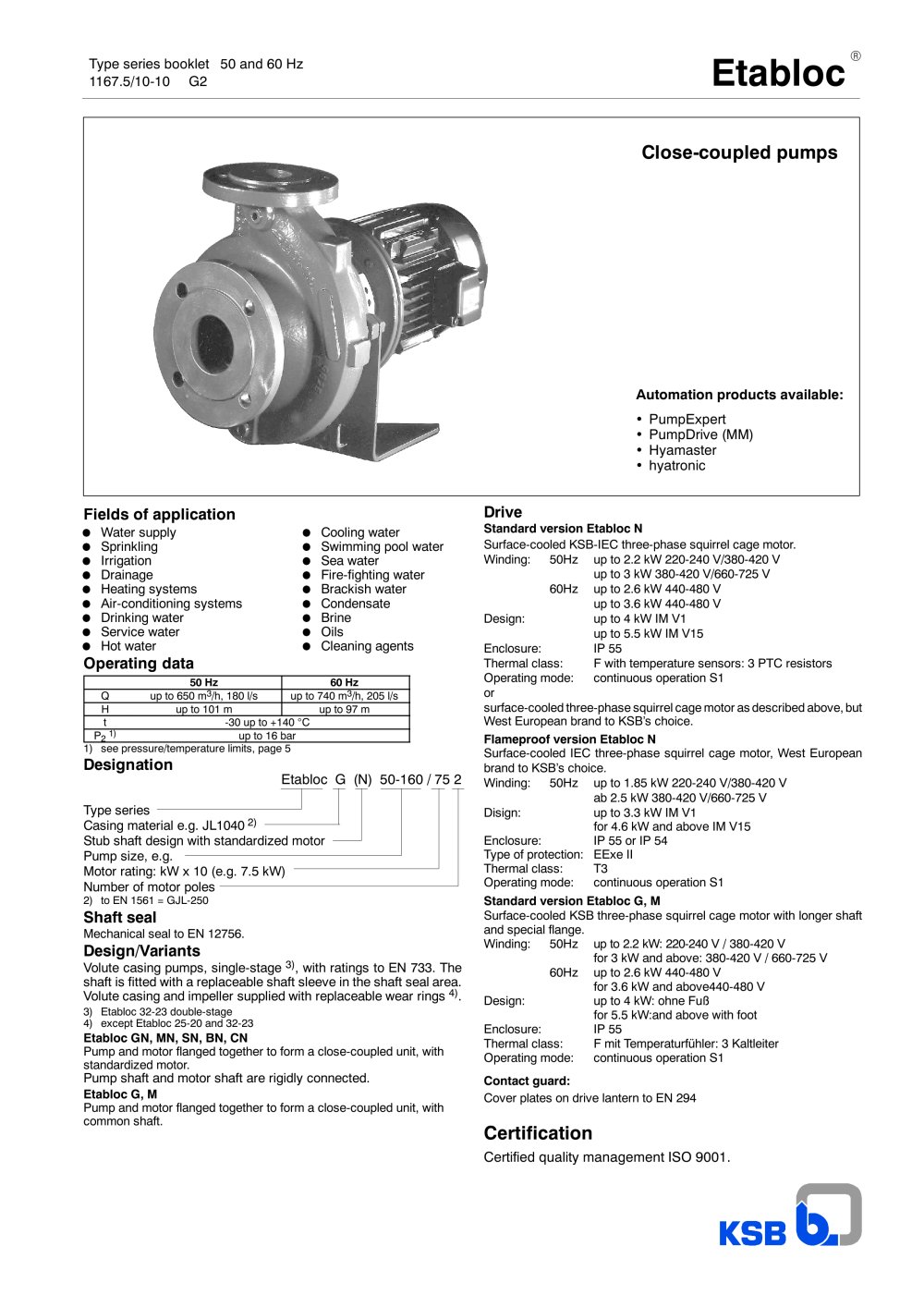 Type series booklet 50/60 Hz Etabloc - KSB