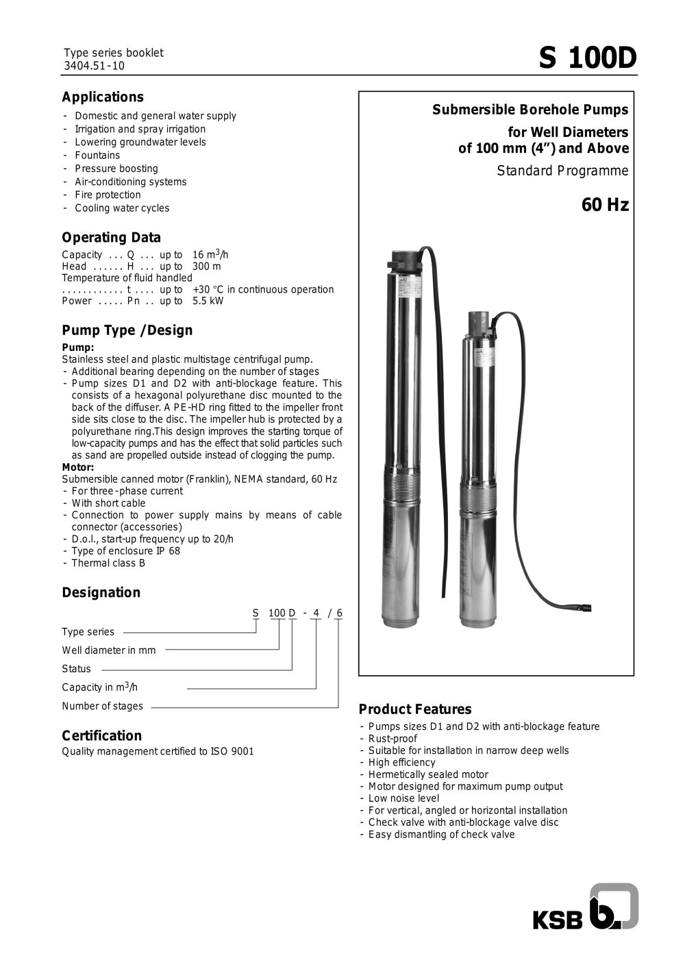 Type Series Booklet S 100D 60 Hz - KSB