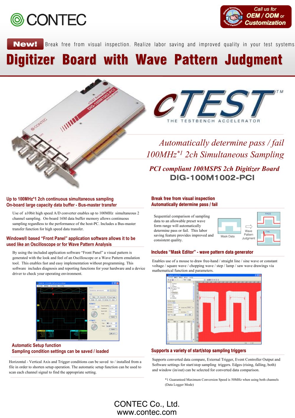 100MS/s Digitizer Board with Wave Form Judjment - CONTEC