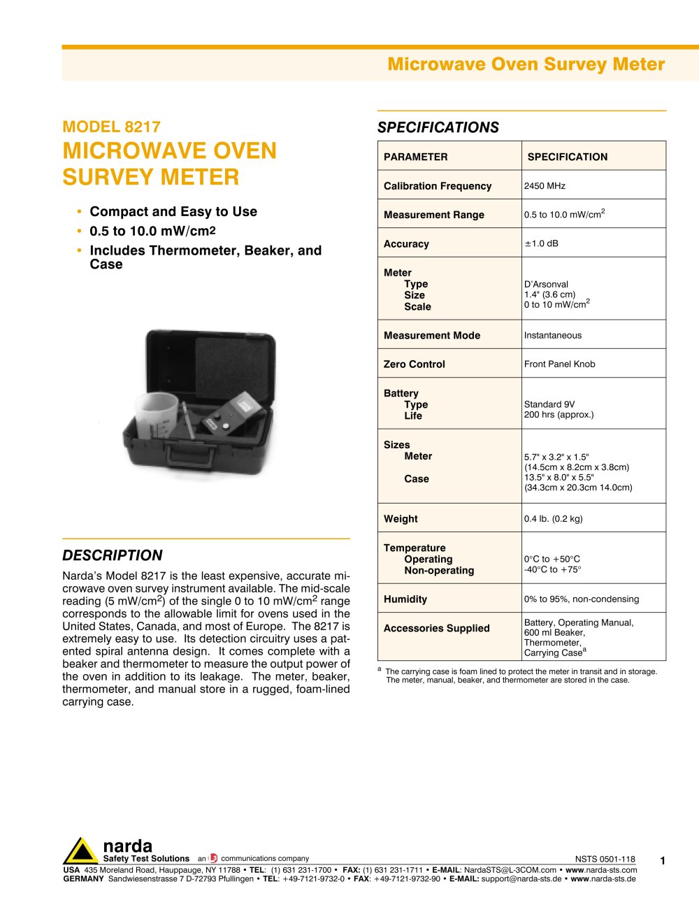 MODEL 8217 MICROWAVE OVEN SURVEY METER - NARDA