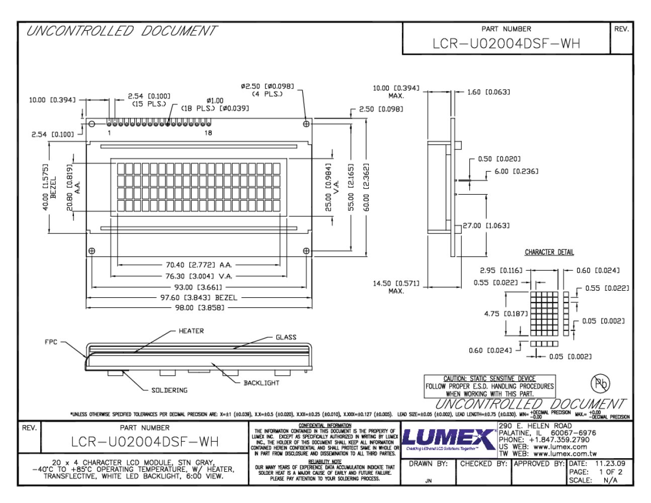LCR-U02004DSF-WH Character Modules 20 x 4 - LUMEX