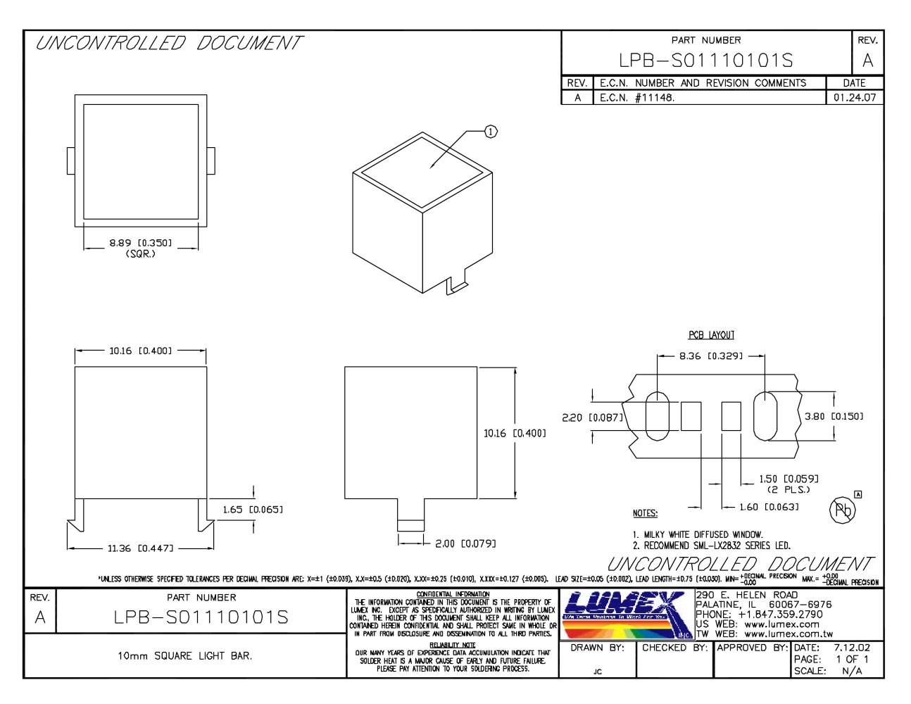 LPB-S01110101S Light Bars Square 10mm - LUMEX