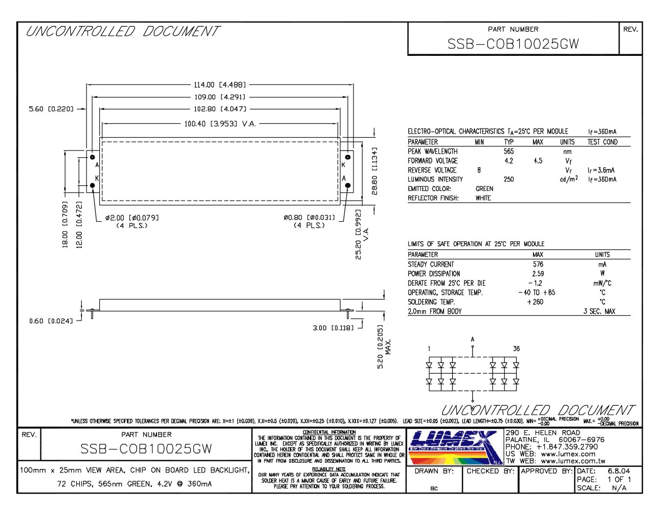 SSB-COB10025GW QuantumBrite LED Backlights Chips On Board - LUMEX