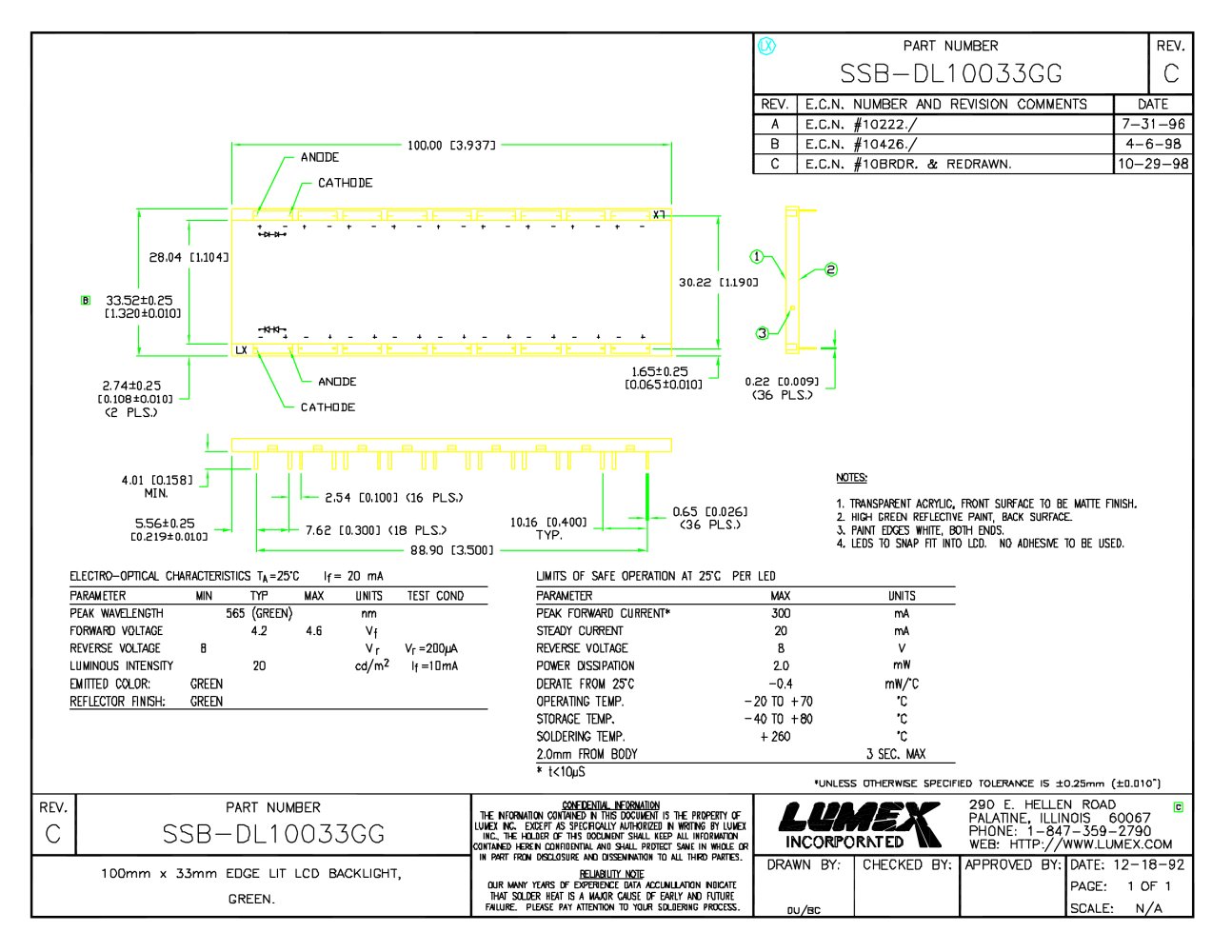SSB-DL10033GG QuantumBrite LED Backlights - LUMEX