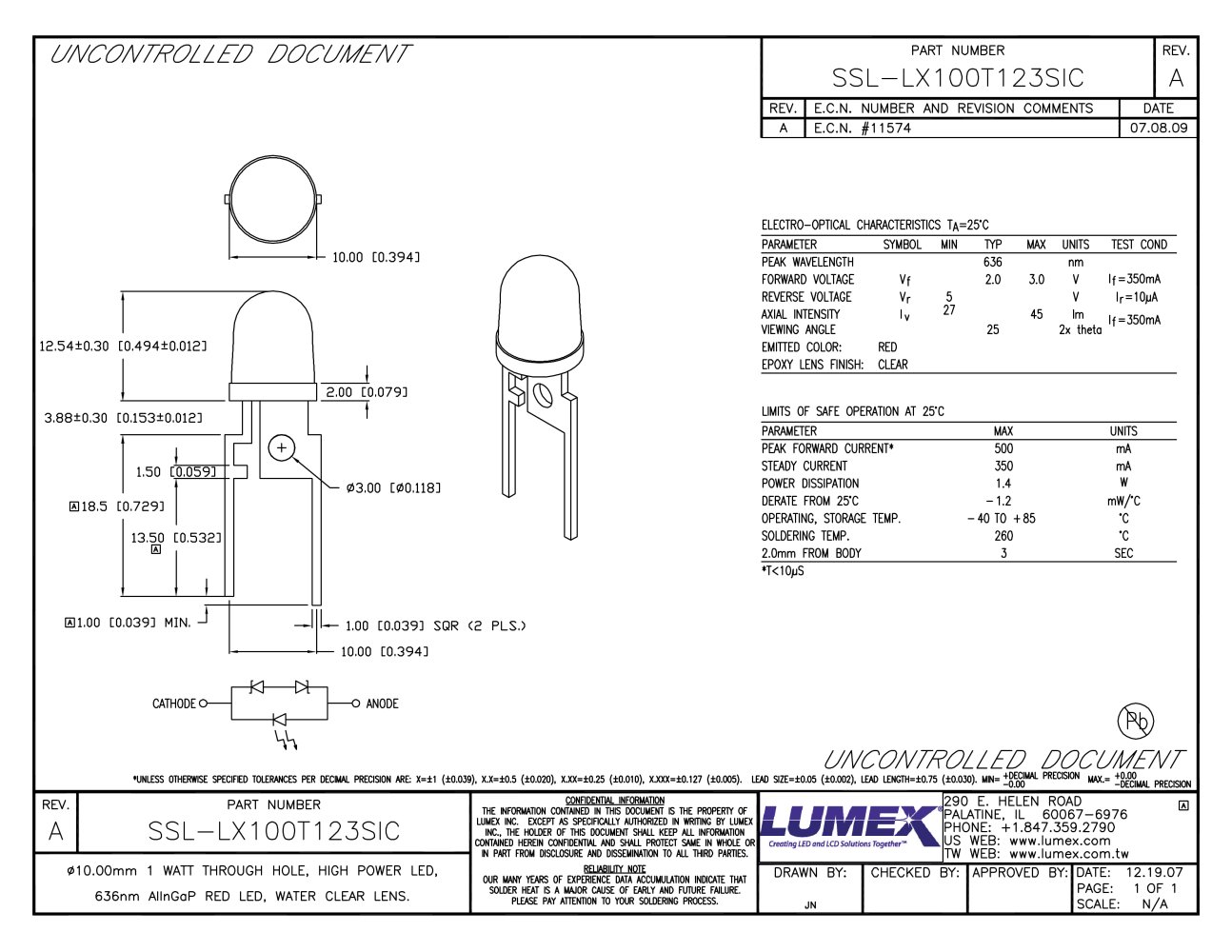 SSL-LX100T123SIC TitanBrite High Power LEDs - LUMEX
