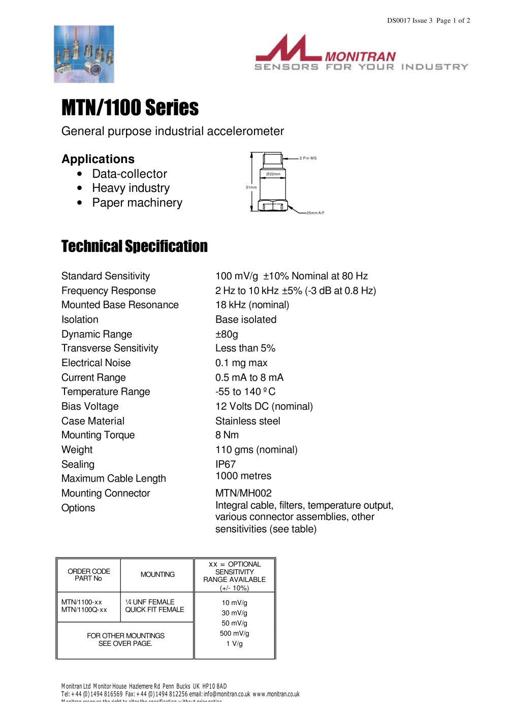 accelerometer  MTN/1100 - Monitran