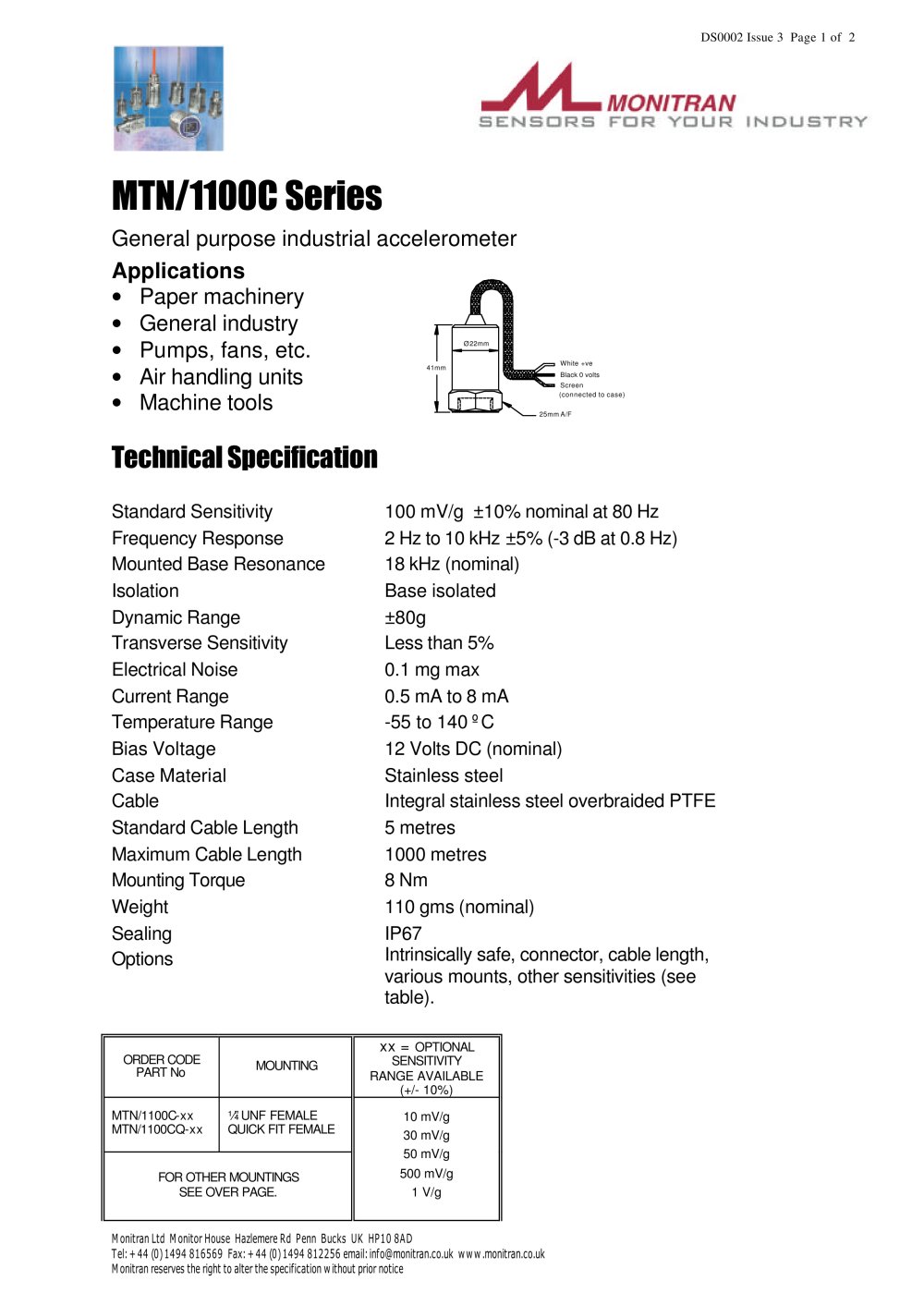 accelerometer MTN/1100C - Monitran