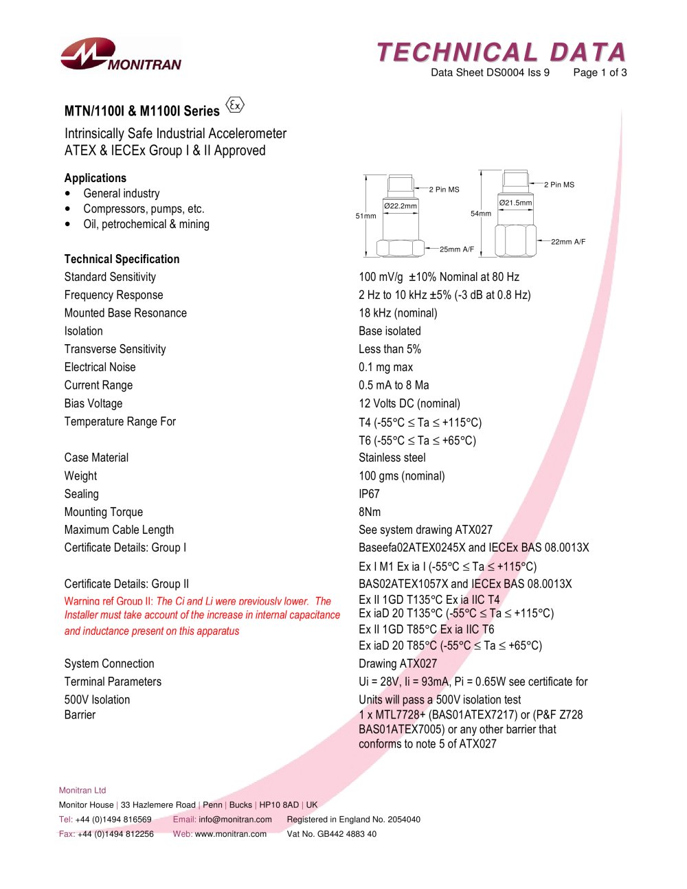 accelerometers MTN/1100I - Monitran