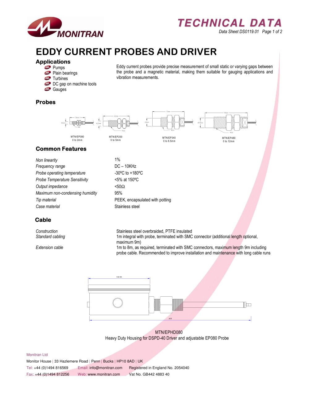 Eddy Current Probe MTN/DSPD-40 - Monitran