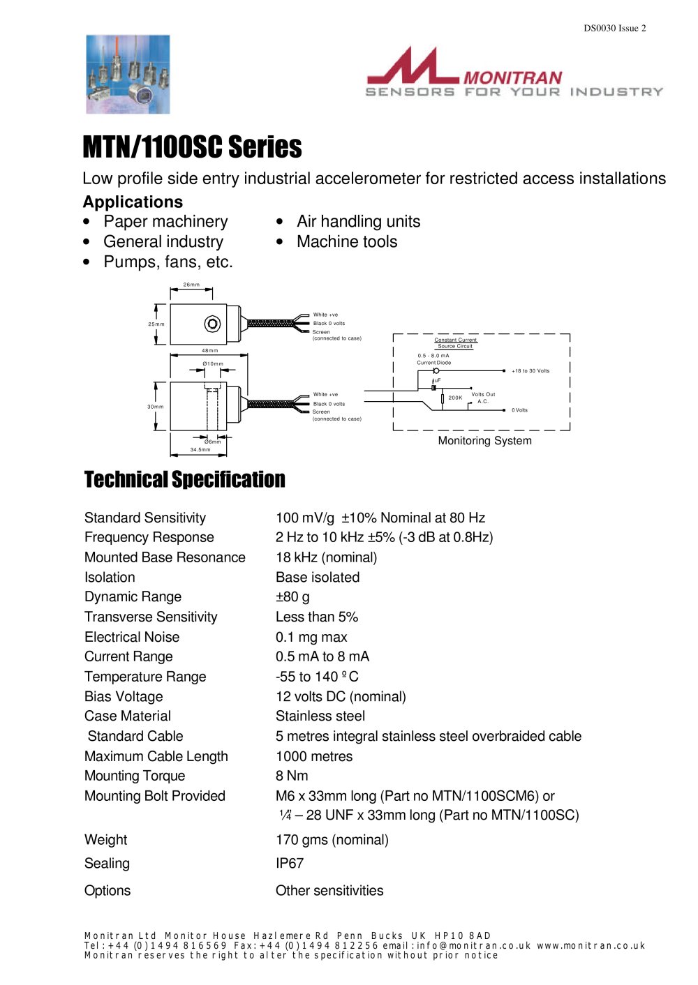 industrial accelerometer MTN/1100SCM6 - Monitran