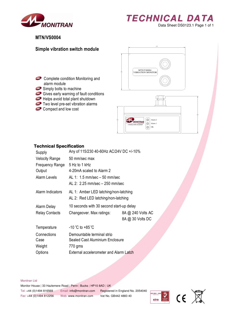 Vibration switch - Monitran