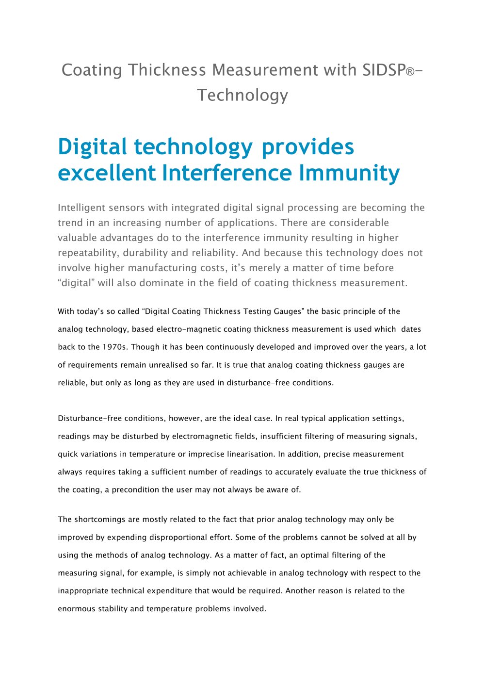 Coating Thickness Measurement with SIDSP-Technology - ElektroPhysik Dr. Steingroever GmbH & Co. KG
