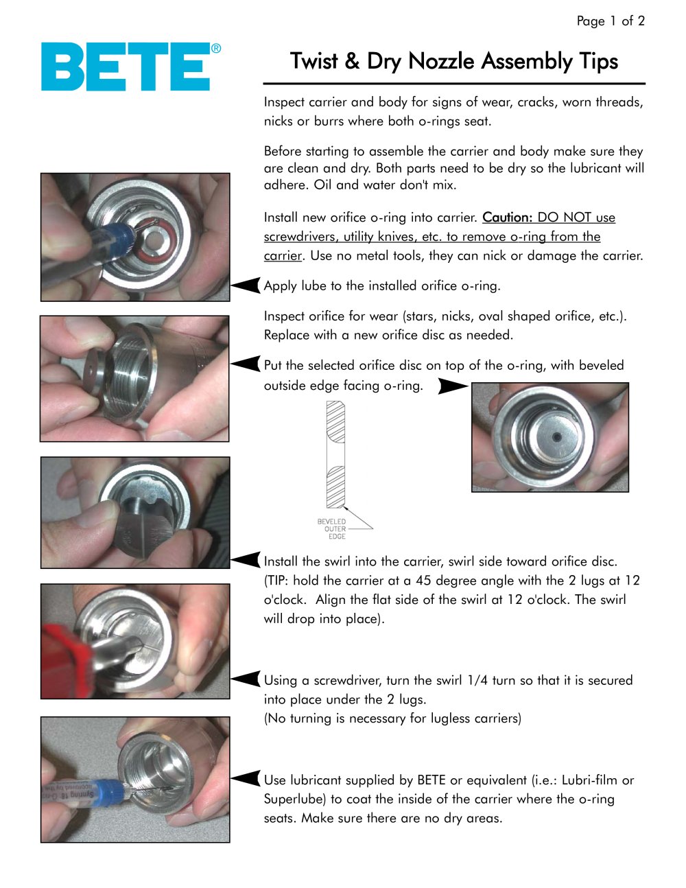 Twist & Dry Nozzle Assembly Tips - BETE