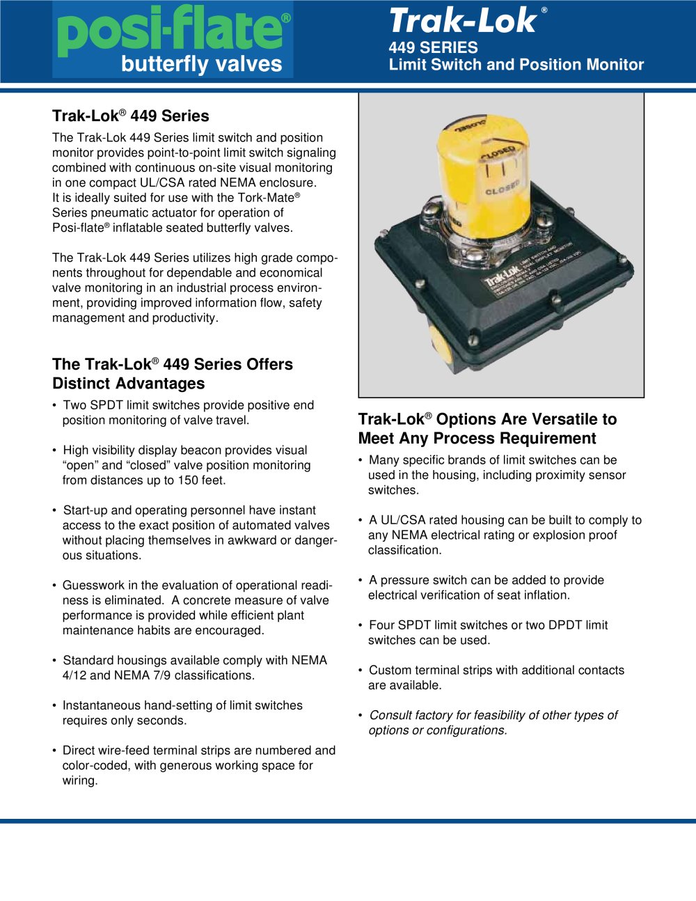Trak-Lok&reg; 449 Series Limit Switch and Position - Posi-flate